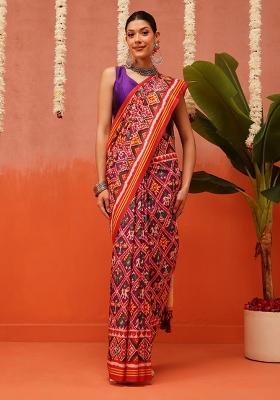 Multi Color Ikat Silk Saree Set