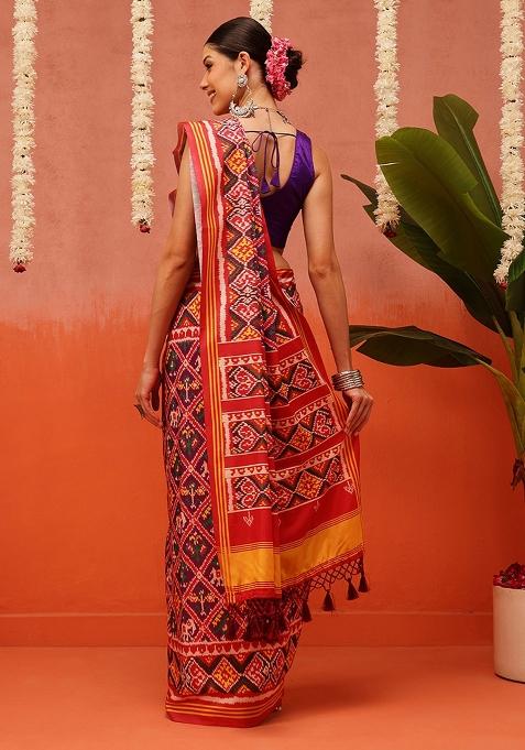 Multi Color Ikat Silk Saree Set