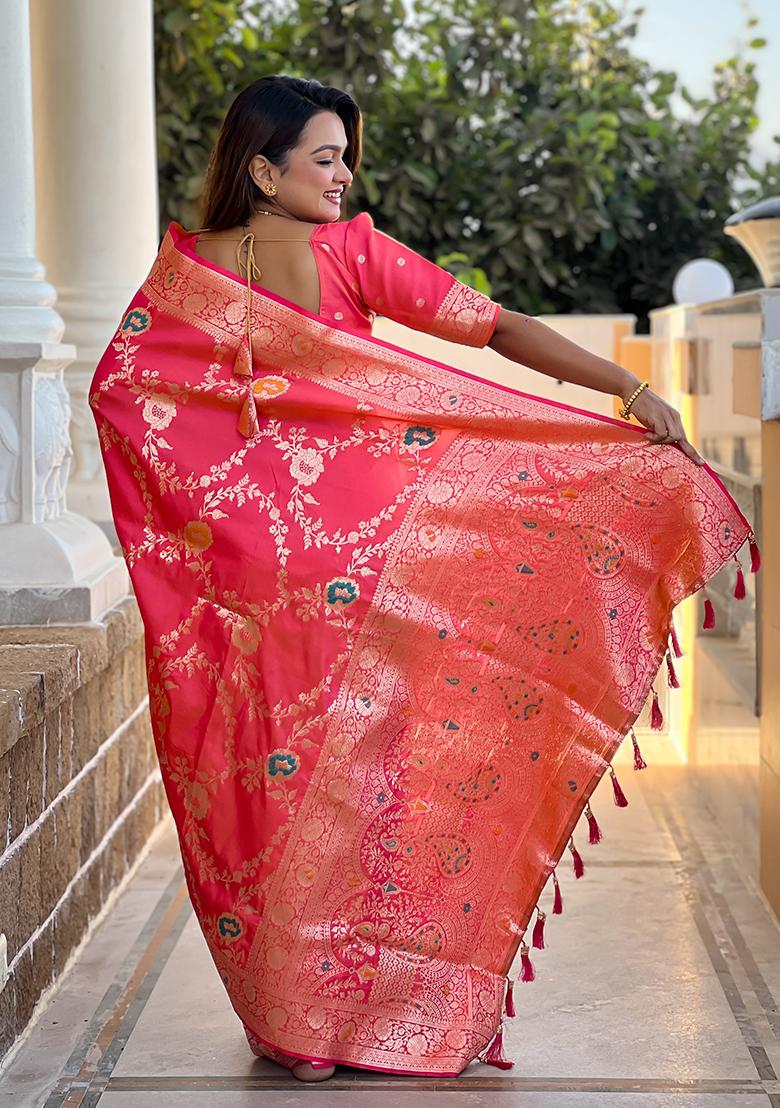Gajri Red Embroidered Silk Saree Set