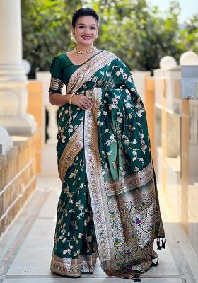 Green Embroidered Silk Saree Set
