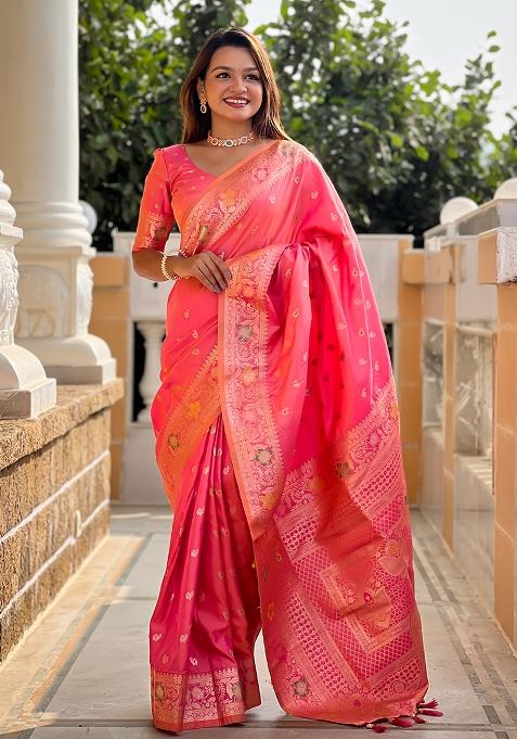 Gajri Red Embroidered Silk Saree Set