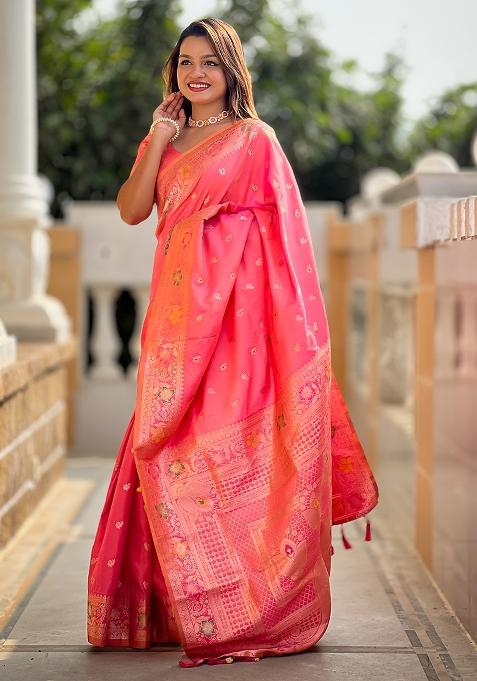 Gajri Red Embroidered Silk Saree Set