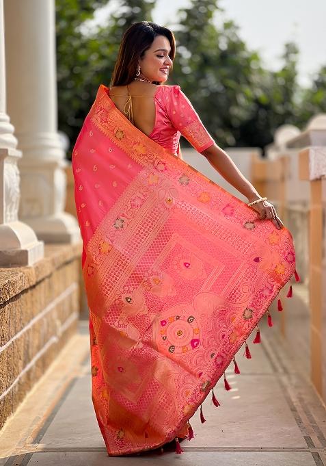 Gajri Red Embroidered Silk Saree Set