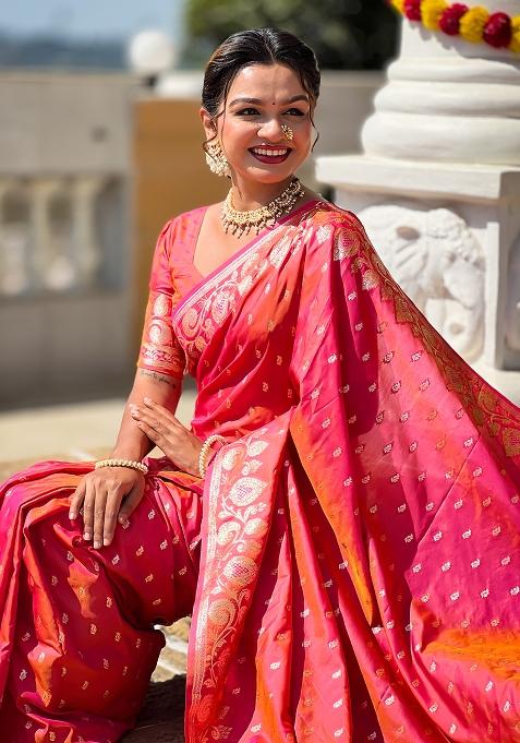 Gajri Red Embroidered Silk Saree Set