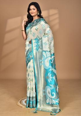 Multicolour Hot Women Desgin Two Dai Linen Saree