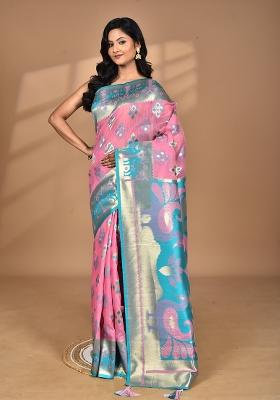 Multicolour Hot Women Desgin Two Dai Linen Saree