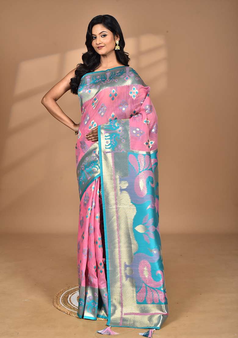 Multicolour Hot Women Desgin Two Dai Linen Saree for Diwali | Wedding & Festive Wear - Indya