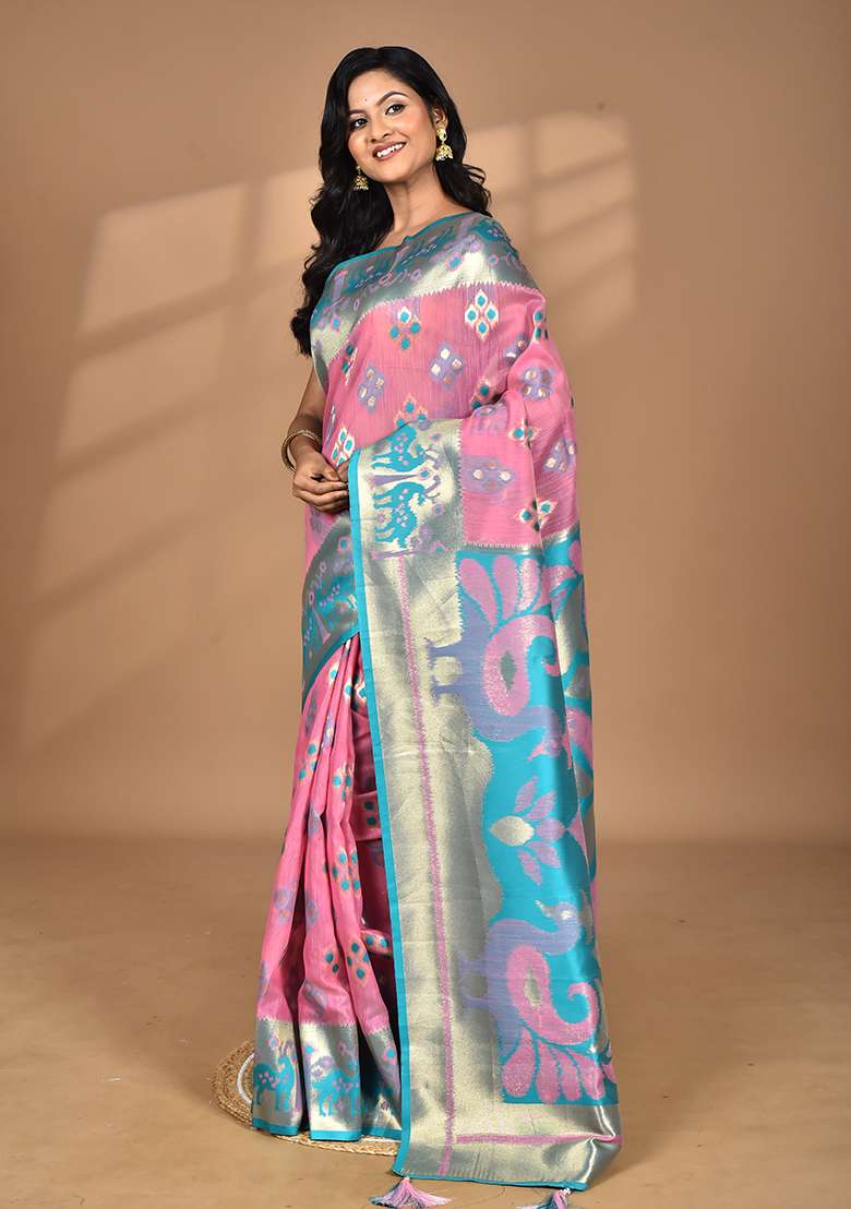 Multicolour Hot Women Desgin Two Dai Linen Saree for Diwali | Wedding & Festive Wear - Indya