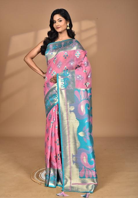 Multicolour Hot Women Desgin Two Dai Linen Saree