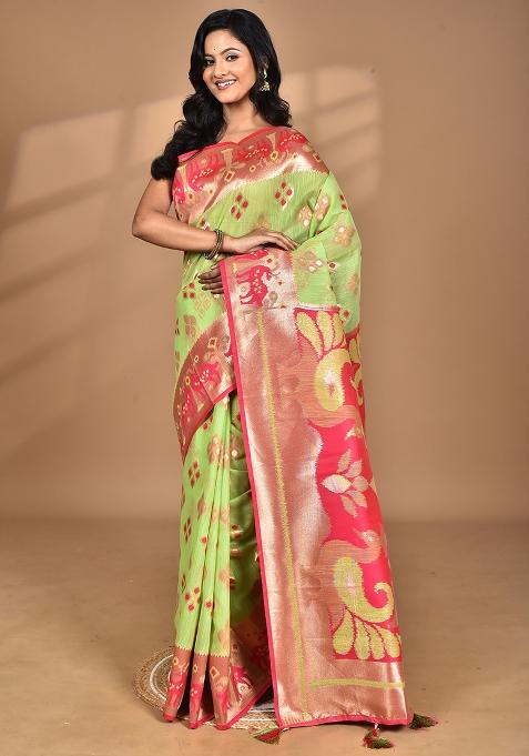Multicolour Hot Women Desgin Two Dai Linen Saree