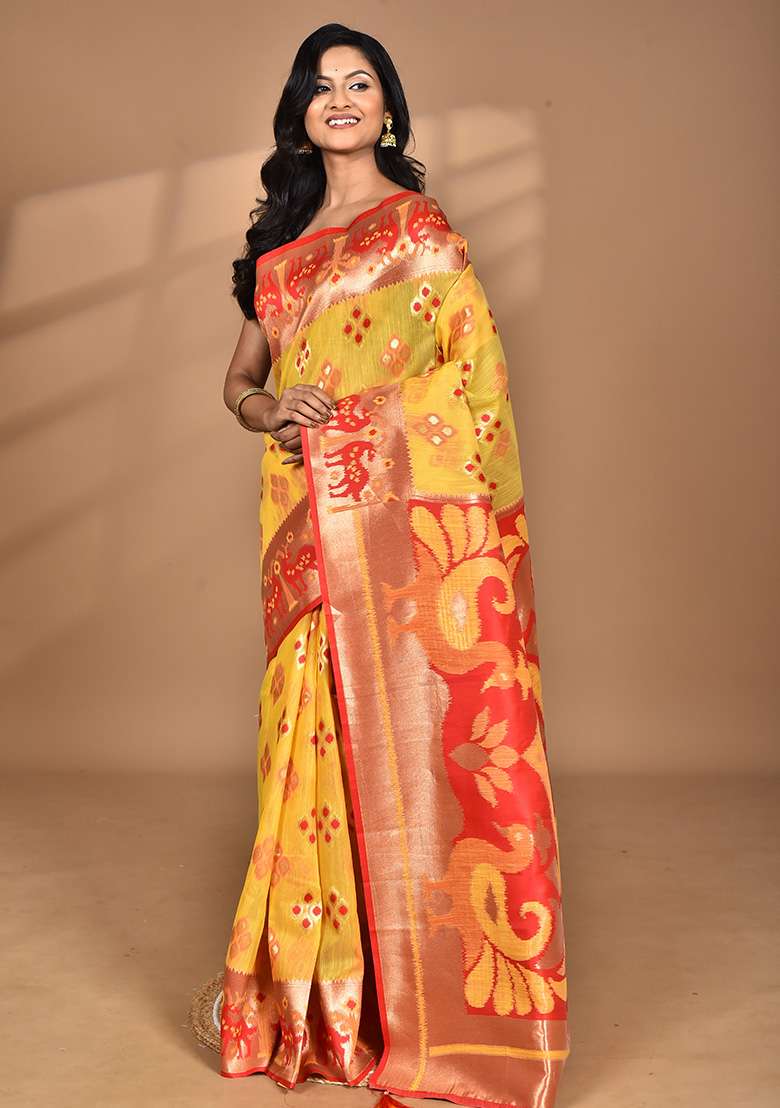 Multicolour Hot Women Desgin Two Dai Linen Saree for Diwali and Festive Wear - Indya
