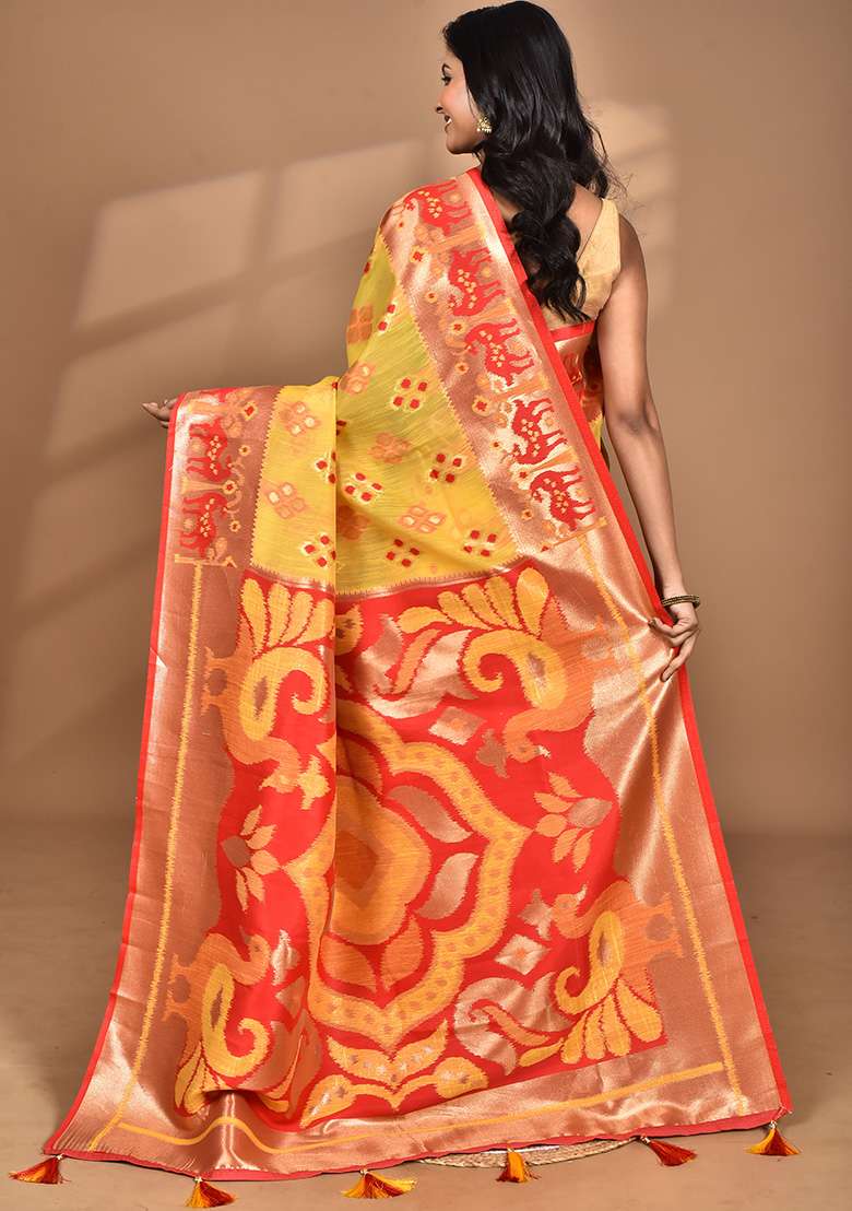 Multicolour Hot Women Desgin Two Dai Linen Saree for Diwali and Festive Wear - Indya
