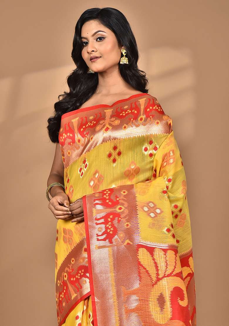 Multicolour Hot Women Desgin Two Dai Linen Saree for Diwali and Festive Wear - Indya