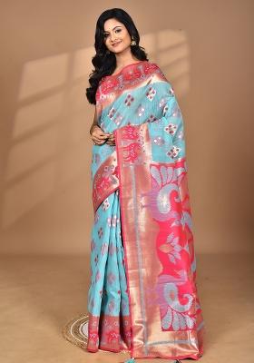Multicolour Hot Women Desgin Two Dai Linen Saree