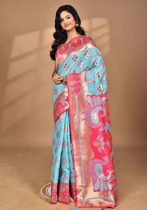 Multicolour Hot Women Desgin Two Dai Linen Saree