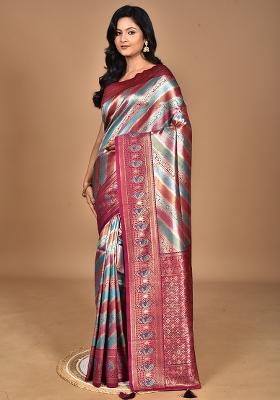 Purple Ethnic Motifs Silk Blend Dharmavaram Saree