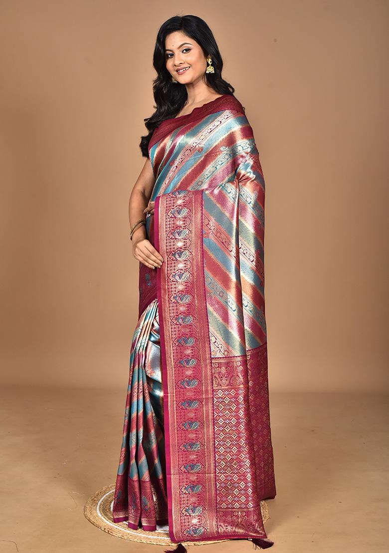 Purple Ethnic Motifs Silk Blend Dharmavaram Saree