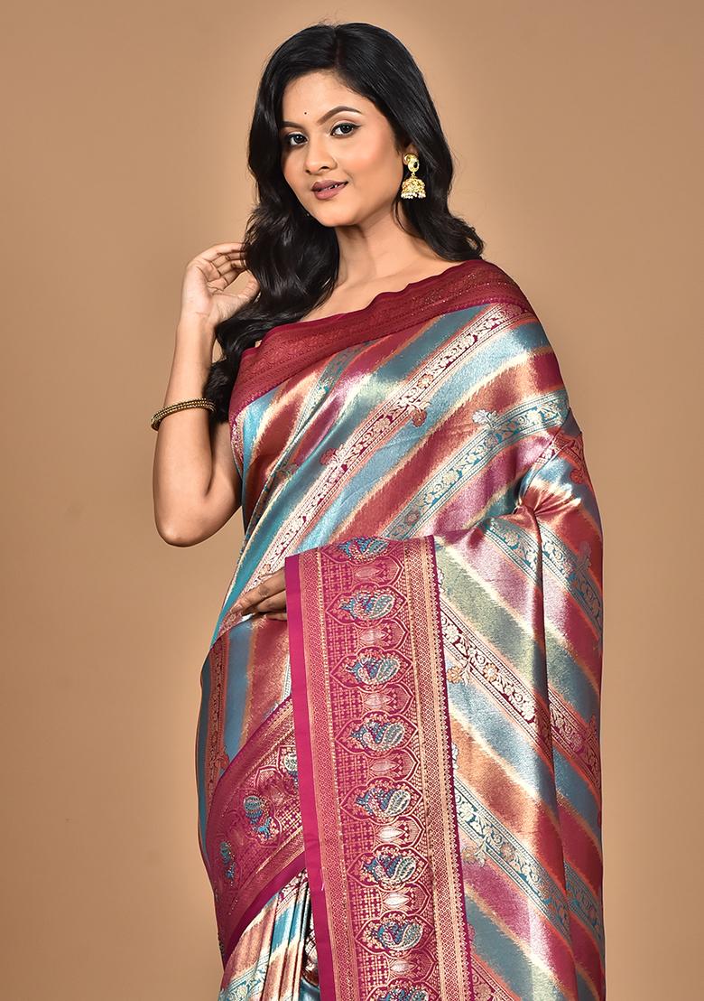 Purple Ethnic Motifs Silk Blend Dharmavaram Saree