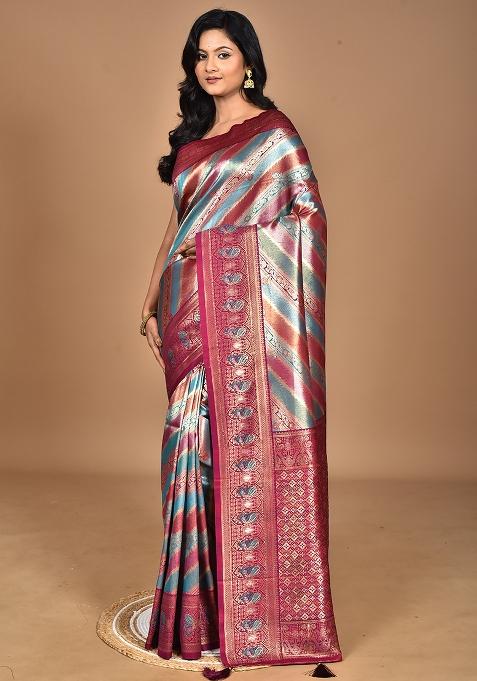 Purple Ethnic Motifs Silk Blend Dharmavaram Saree