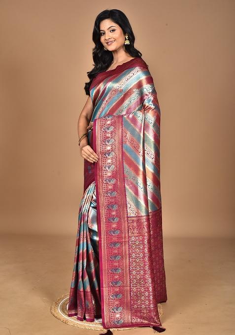 Purple Ethnic Motifs Silk Blend Dharmavaram Saree