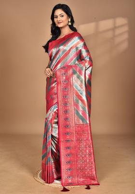 Pink Ethnic Motifs Silk Blend Dharmavaram Saree