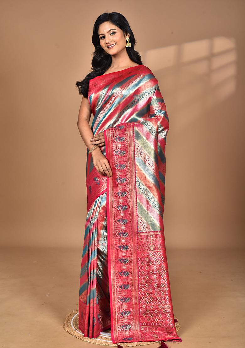 Pink Ethnic Motifs Silk Blend Dharmavaram Saree