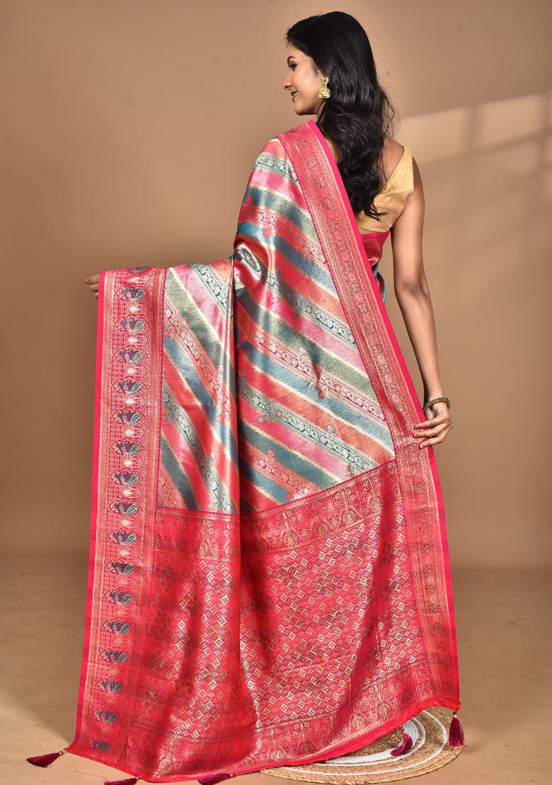 Pink Ethnic Motifs Silk Blend Dharmavaram Saree