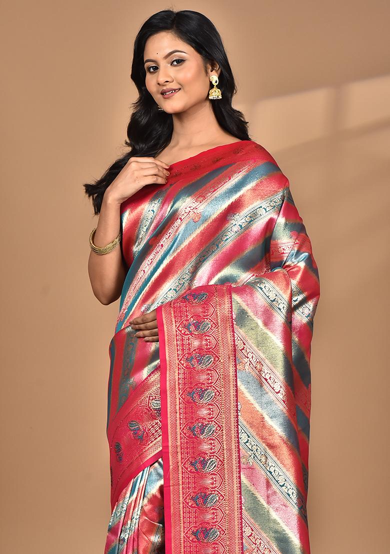 Pink Ethnic Motifs Silk Blend Dharmavaram Saree