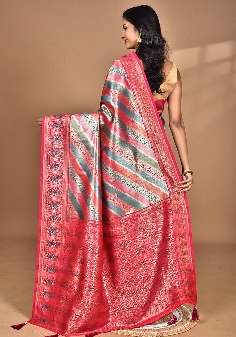 Pink Ethnic Motifs Silk Blend Dharmavaram Saree