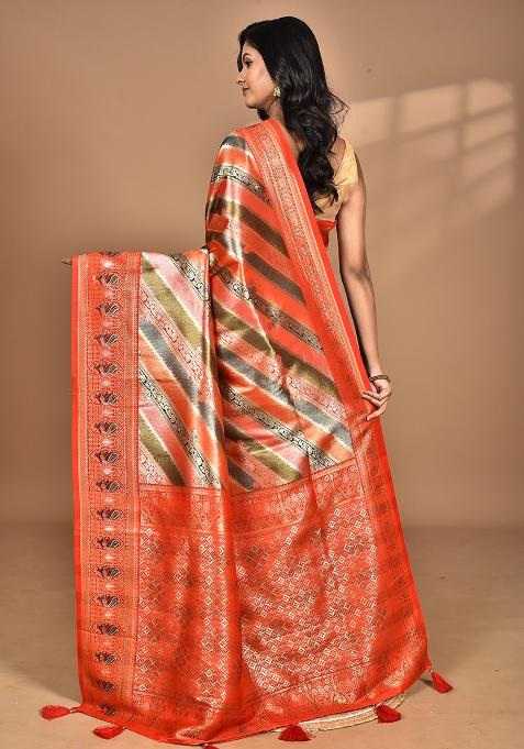 Orange Ethnic Motifs Silk Blend Dharmavaram Saree
