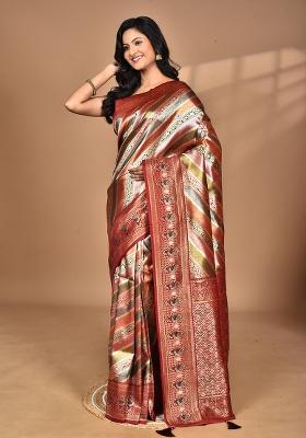 Maroon Ethnic Motifs Silk Blend Dharmavaram Saree