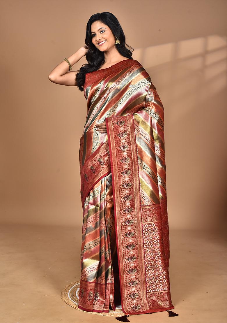 Maroon Ethnic Motifs Silk Blend Dharmavaram Saree