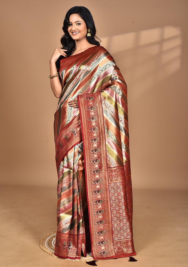 Maroon Ethnic Motifs Silk Blend Dharmavaram Saree