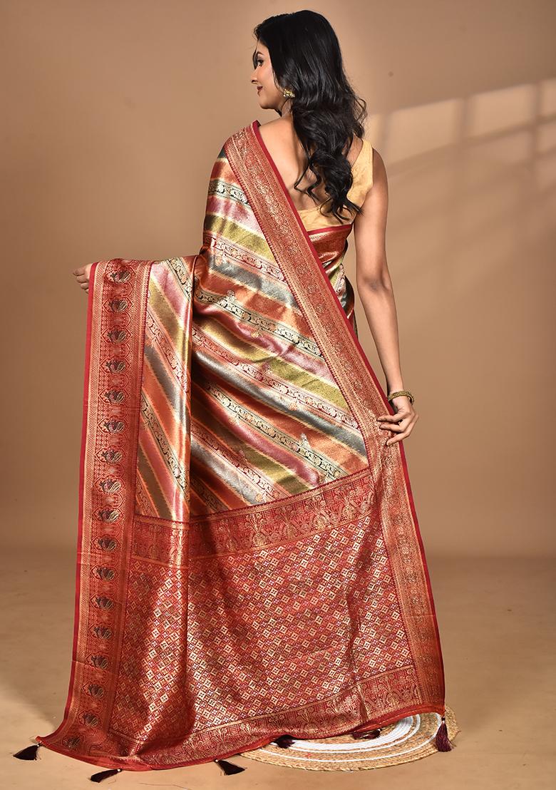 Maroon Ethnic Motifs Silk Blend Dharmavaram Saree