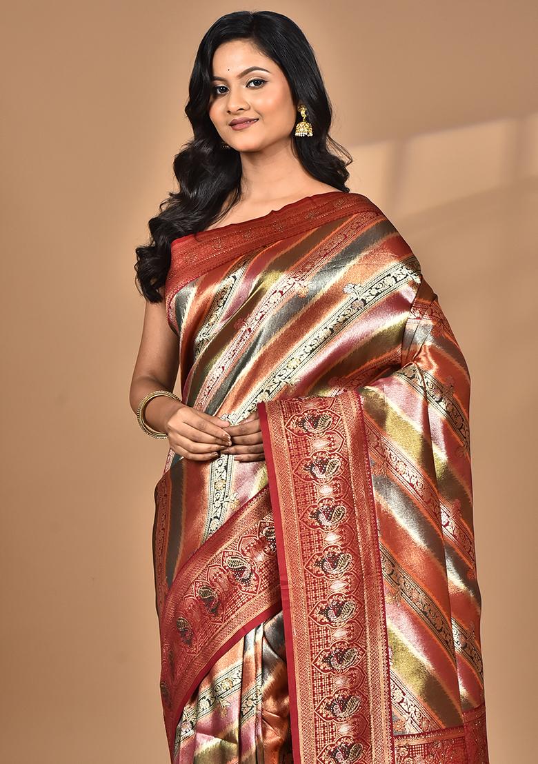 Maroon Ethnic Motifs Silk Blend Dharmavaram Saree