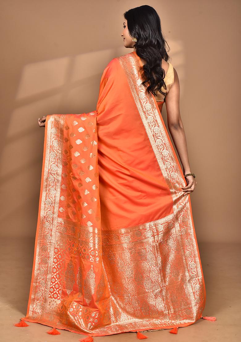 Orange Heavy Kolhapuri Stone Work Saree