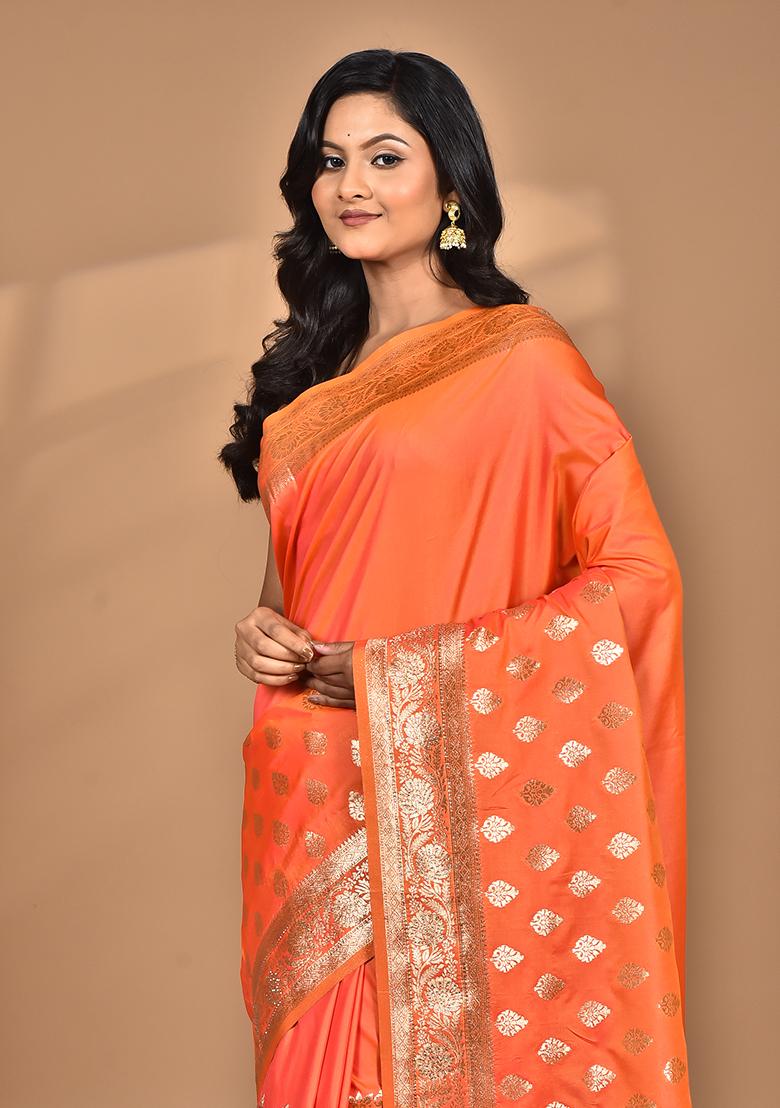 Orange Heavy Kolhapuri Stone Work Saree