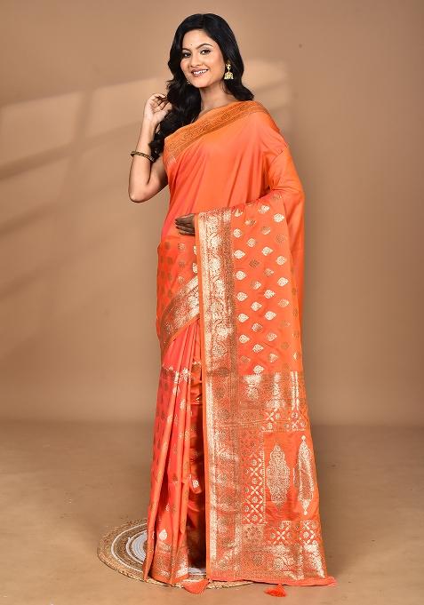 Orange Heavy Kolhapuri Stone Work Saree