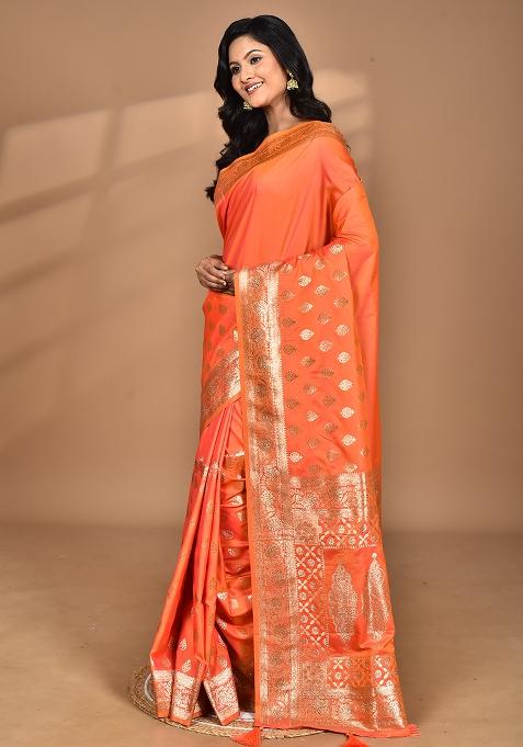 Orange Heavy Kolhapuri Stone Work Saree