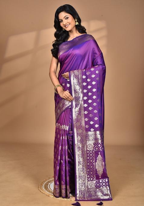 Purple Heavy Kolhapuri Stone Work Saree
