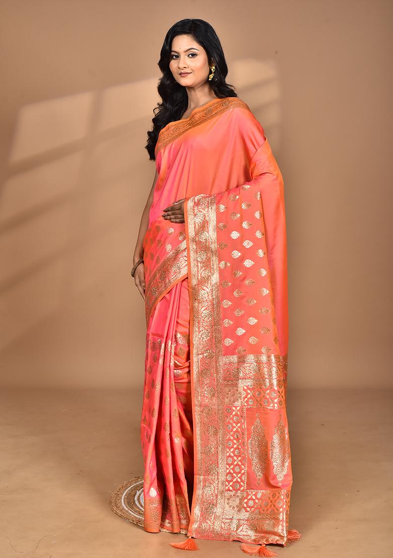 Peach Heavy Kolhapuri Stone Work Saree