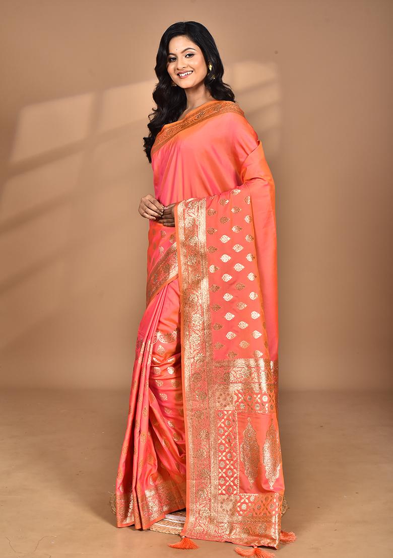 Peach Heavy Kolhapuri Stone Work Saree