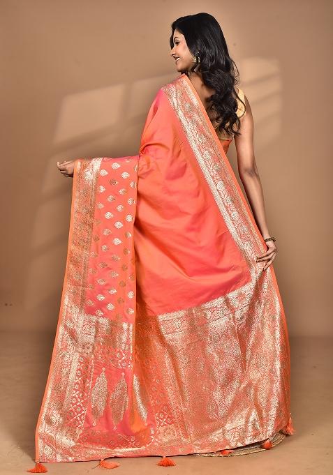 Peach Heavy Kolhapuri Stone Work Saree