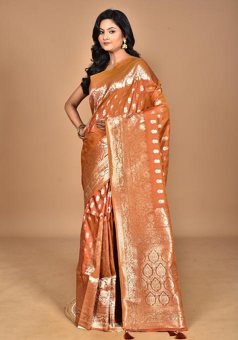 Brown Heavy Kolhapuri Stone Work Saree