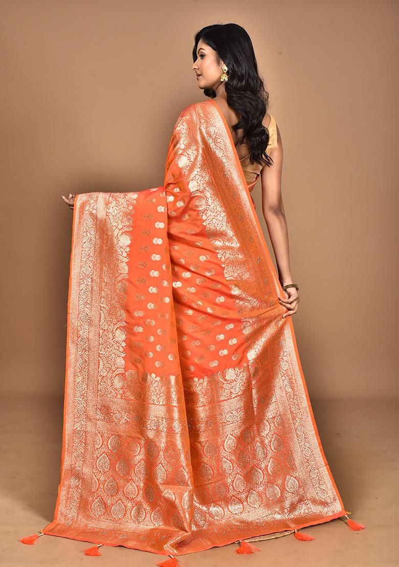 Peach Heavy Kolhapuri Stone Work Saree