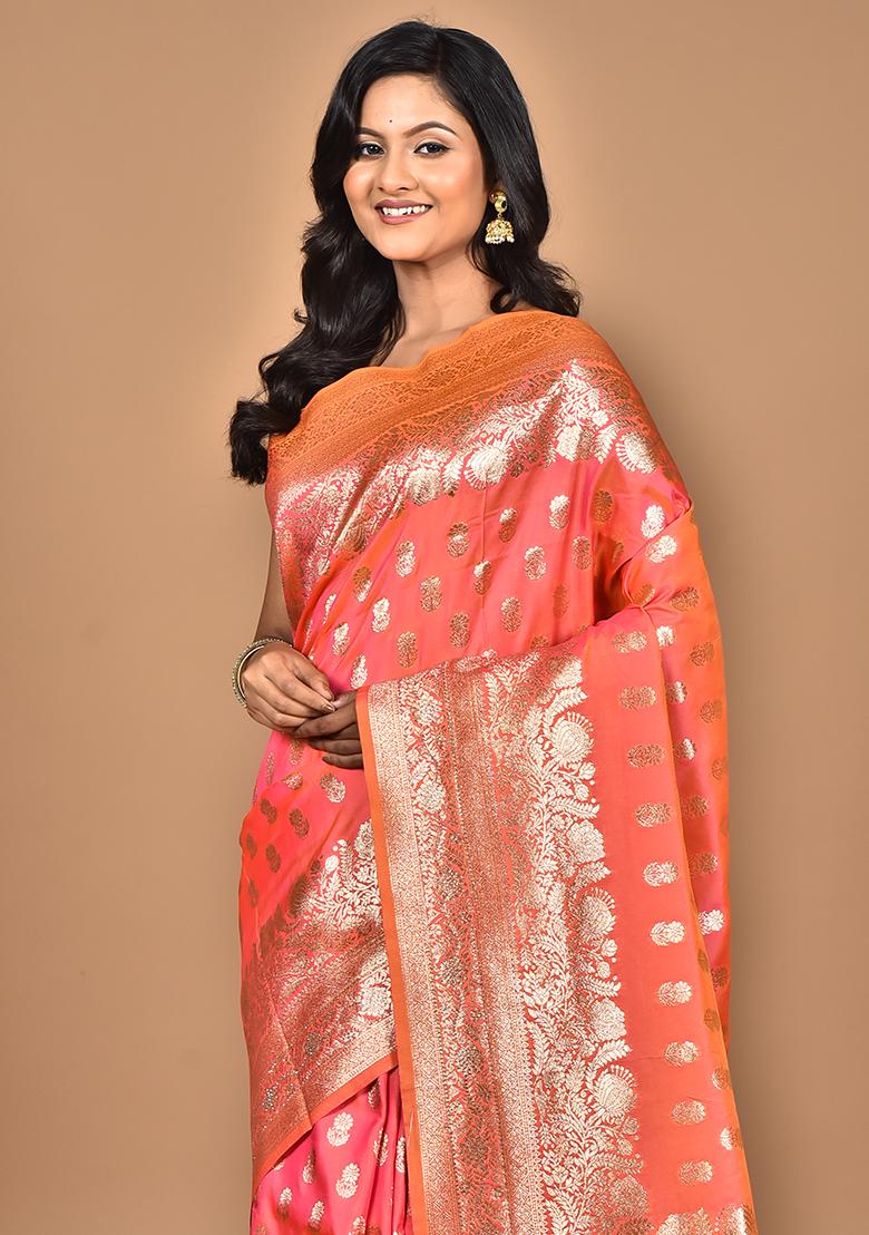 Orange Heavy Kolhapuri Stone Work Saree