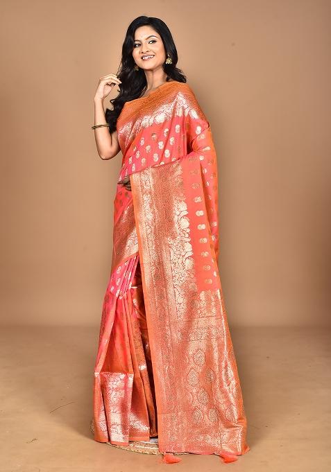 Orange Heavy Kolhapuri Stone Work Saree