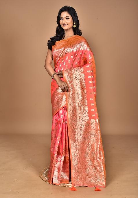Orange Heavy Kolhapuri Stone Work Saree