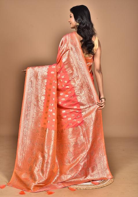 Orange Heavy Kolhapuri Stone Work Saree