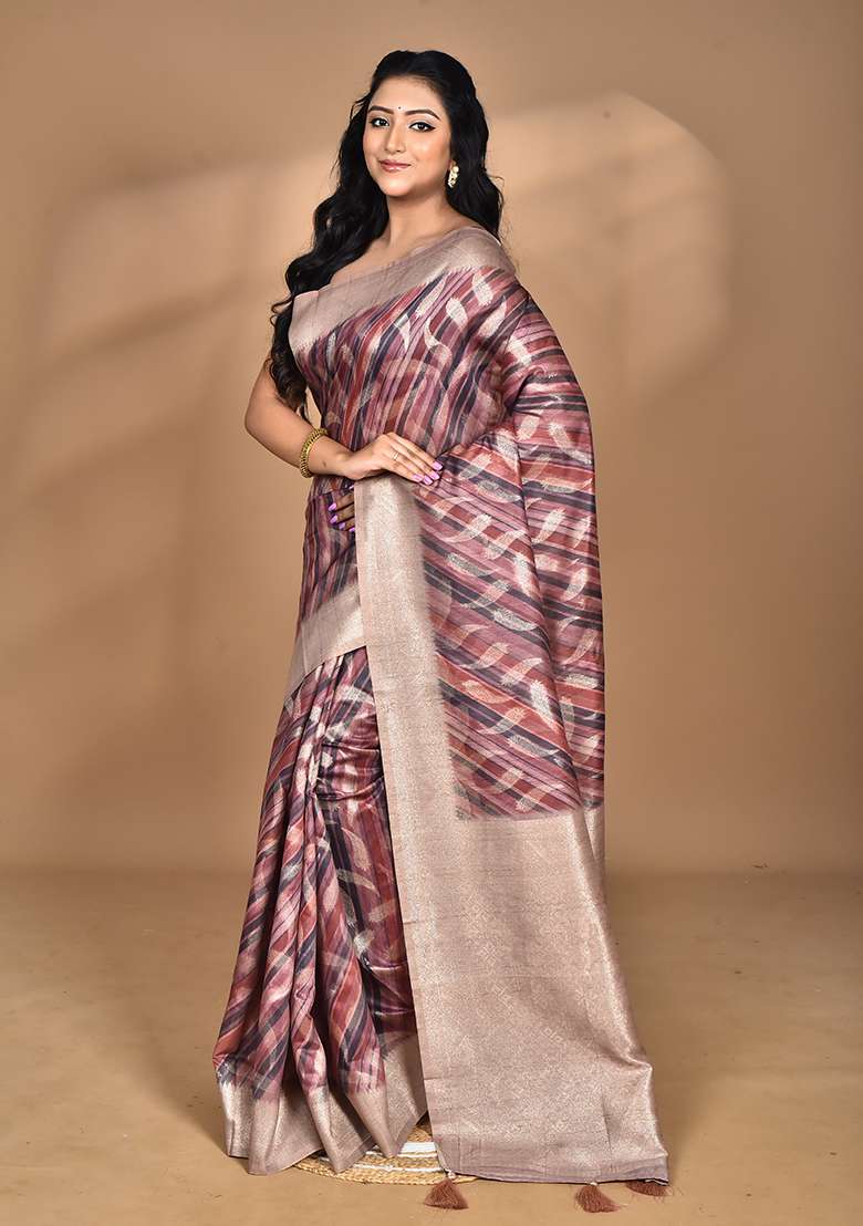 Multicolour Hot Women Linen Silk Saree for Diwali and Festive Wear - Indya